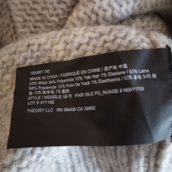 Theory Womens Gray Wool Blend Ribbed Trim Fair Isle Pullover Sweater NWT Size M - Picture 6 of 7